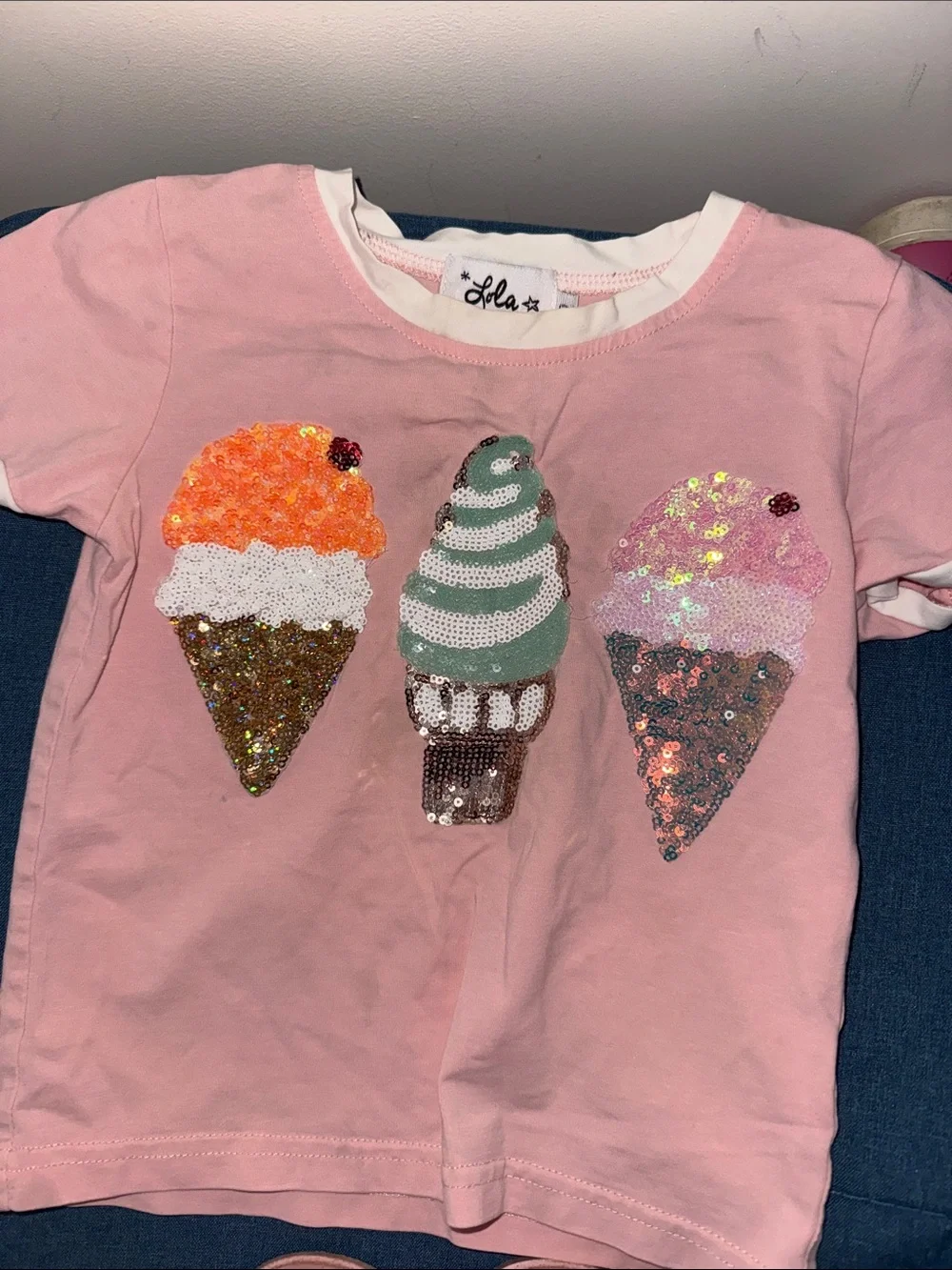 Lola + The Boys Pink Sequin Ice Cream Trio Tee
